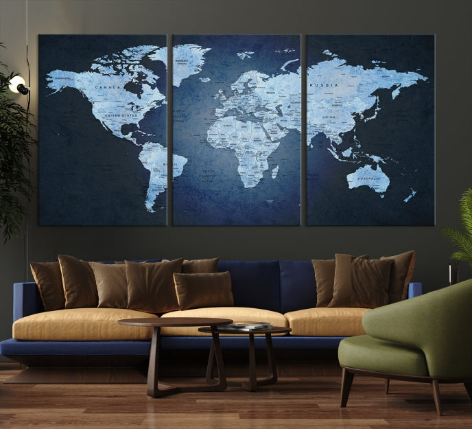 Large Wall Art World Map Push Pin Canvas Print