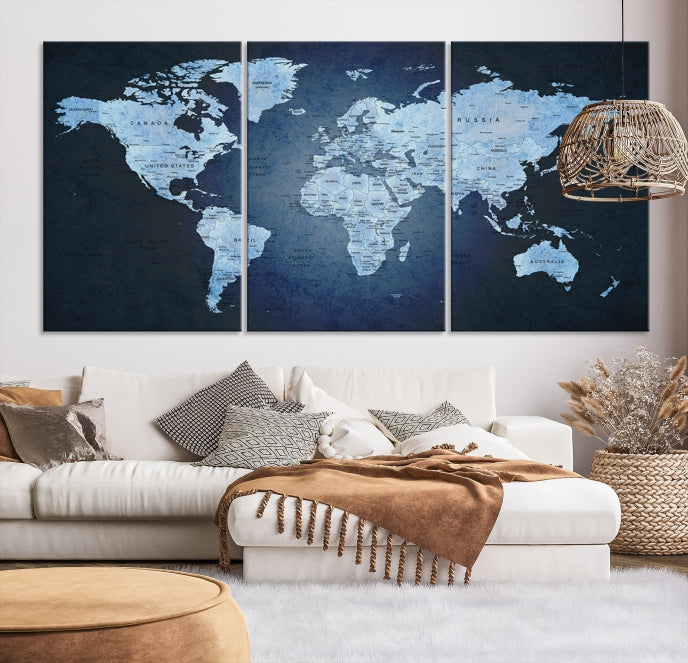 Large Wall Art World Map Push Pin Canvas Print