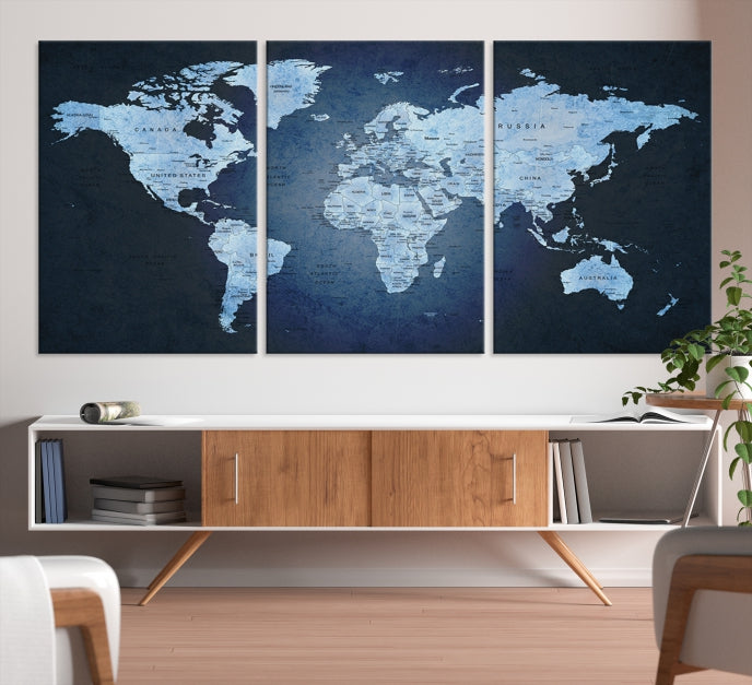 Large Wall Art World Map Push Pin Canvas Print