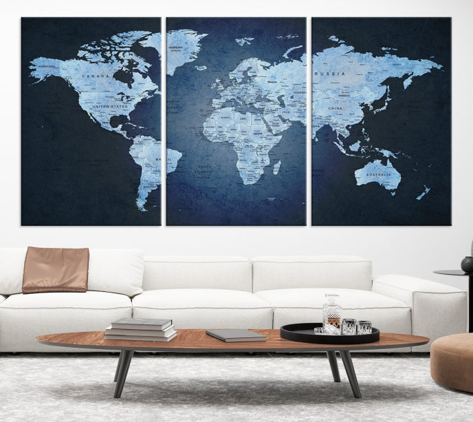 Large Wall Art World Map Push Pin Canvas Print