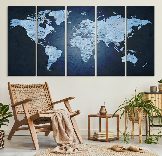 Large Wall Art World Map Push Pin Canvas Print