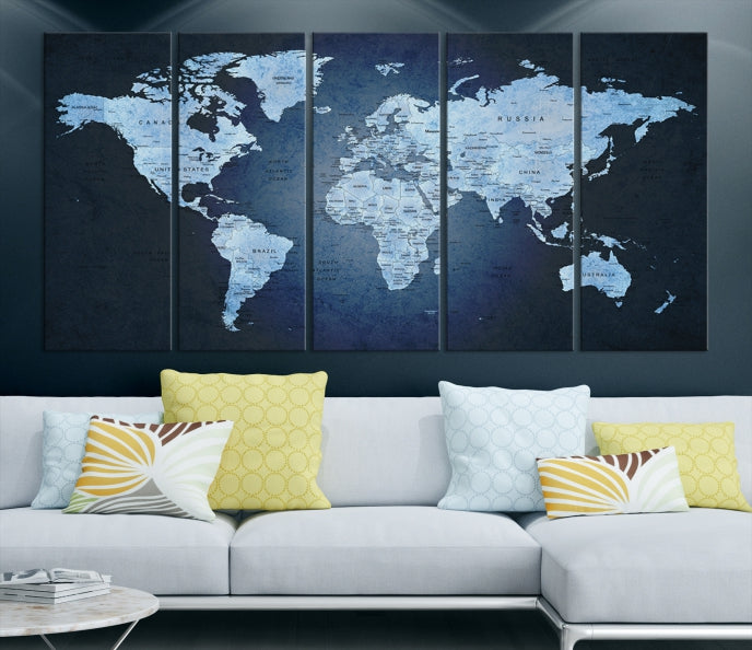 Large Wall Art World Map Push Pin Canvas Print