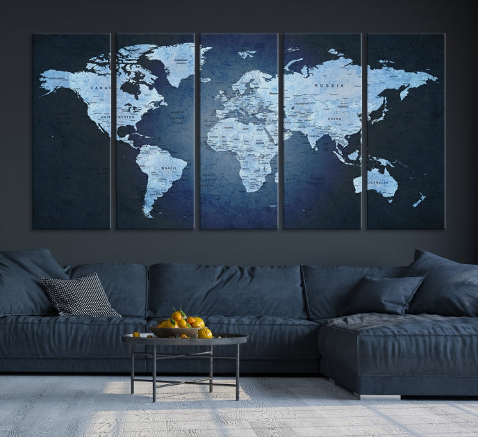 Large Wall Art World Map Push Pin Canvas Print