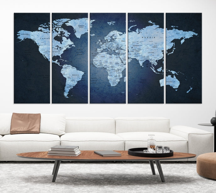 Large Wall Art World Map Push Pin Canvas Print