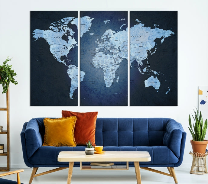 Large Wall Art World Map Push Pin Canvas Print