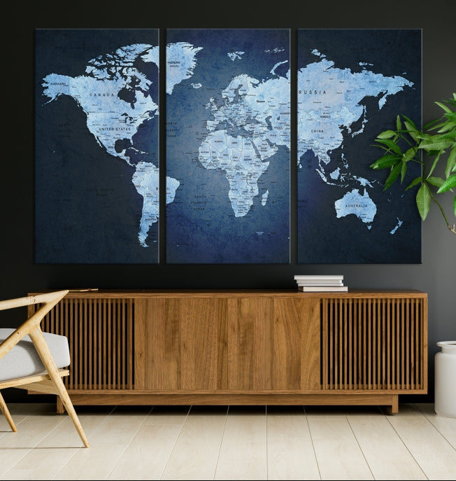 Large Wall Art World Map Push Pin Canvas Print