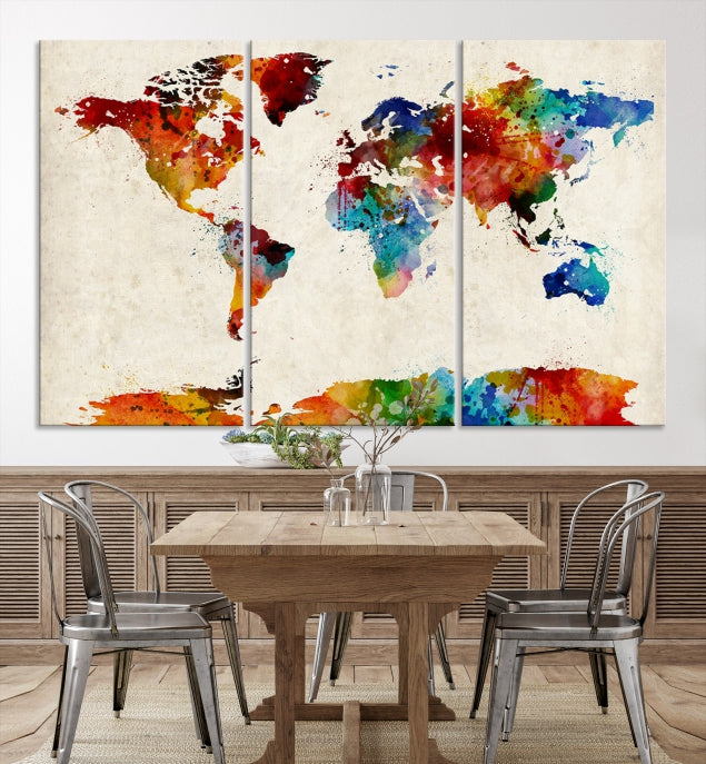 Large Wall Art World Map Watercolor Canvas Print