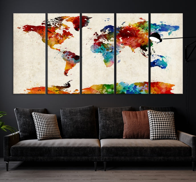 Large Wall Art World Map Watercolor Canvas Print