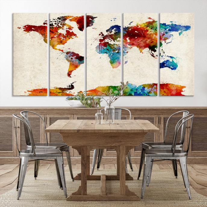 Large Wall Art World Map Watercolor Canvas Print