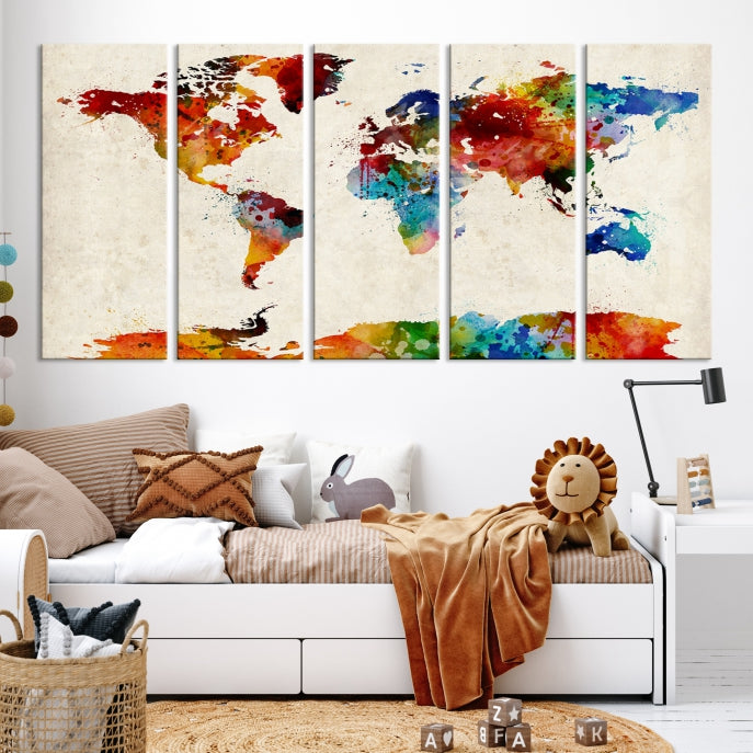 Large Wall Art World Map Watercolor Canvas Print