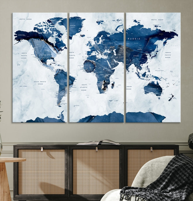 Large World Map Canvas Art Print Traveler Gift Framed Ready to Hang