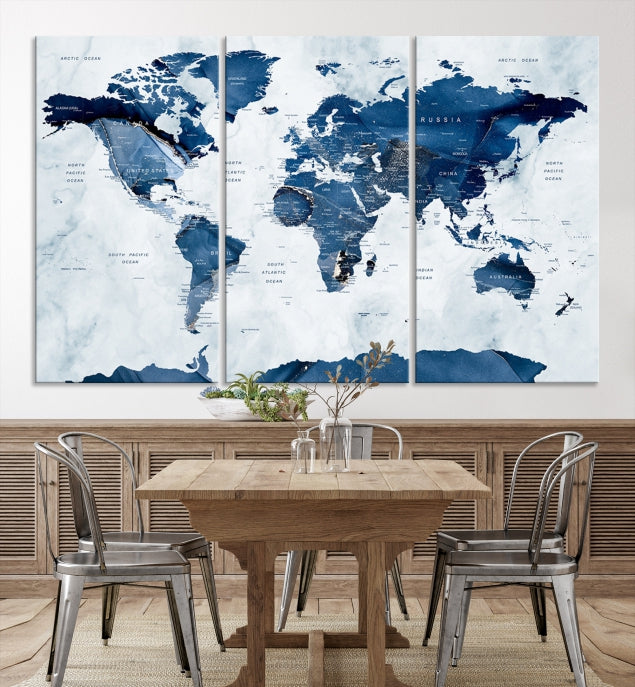 Large World Map Canvas Art Print Traveler Gift Framed Ready to Hang