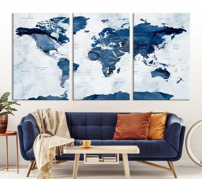 Large World Map Canvas Art Print Traveler Gift Framed Ready to Hang