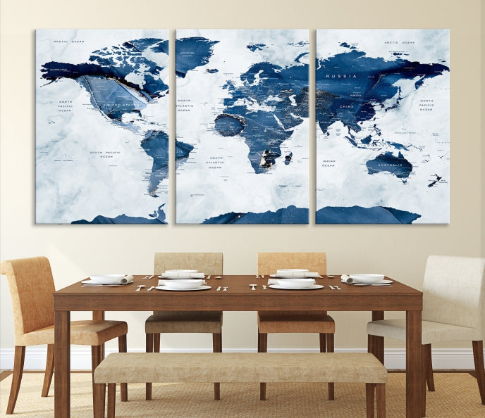 Large World Map Canvas Art Print Traveler Gift Framed Ready to Hang