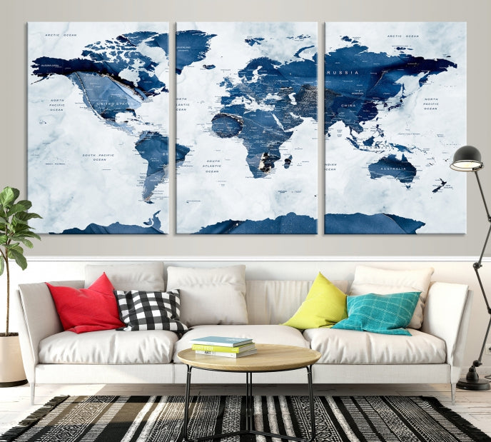 Large World Map Canvas Art Print Traveler Gift Framed Ready to Hang