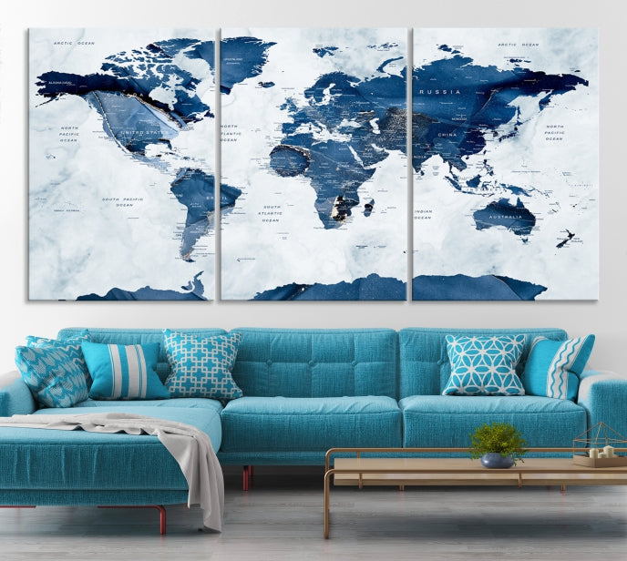 Large World Map Canvas Art Print Traveler Gift Framed Ready to Hang