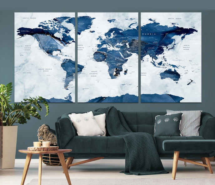 Large World Map Canvas Art Print Traveler Gift Framed Ready to Hang