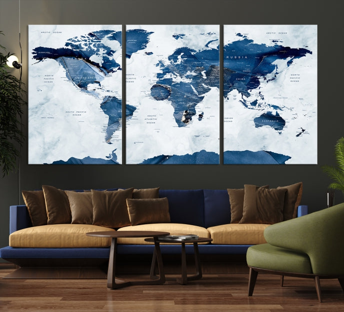 Large World Map Canvas Art Print Traveler Gift Framed Ready to Hang