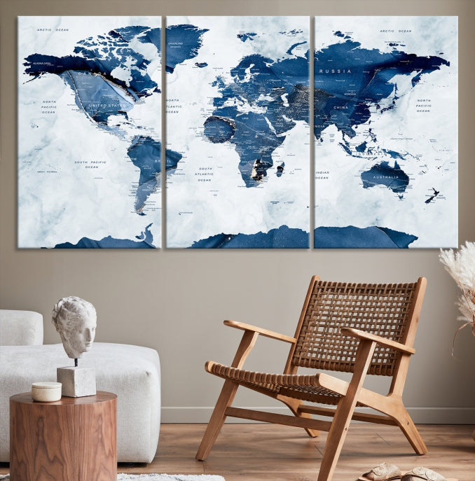 Large World Map Canvas Art Print Traveler Gift Framed Ready to Hang