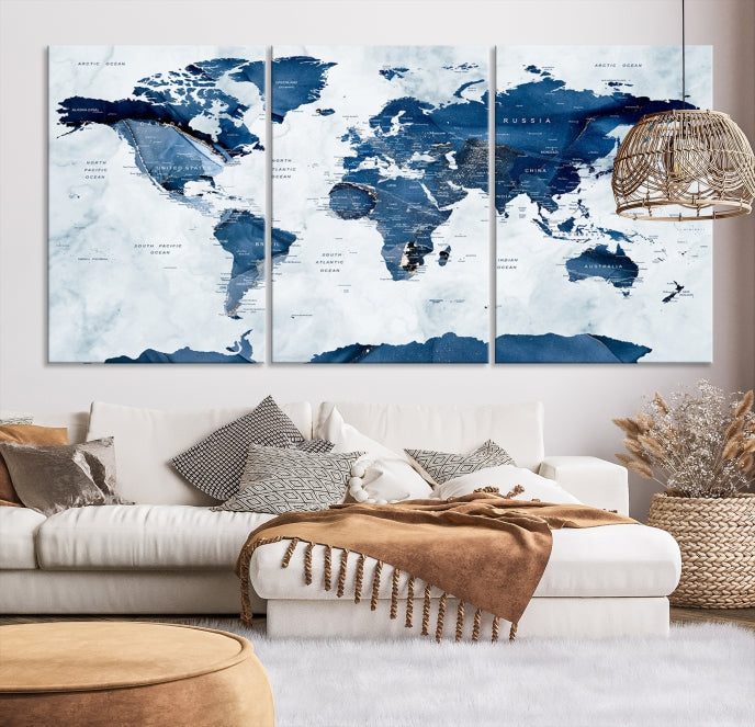 Large World Map Canvas Art Print Traveler Gift Framed Ready to Hang