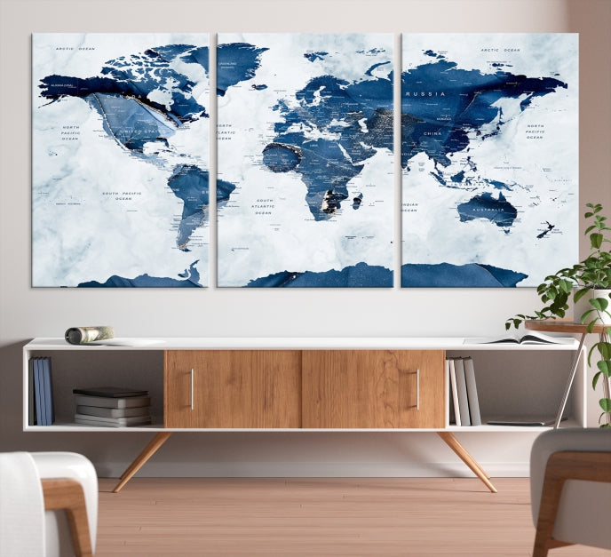 Large World Map Canvas Art Print Traveler Gift Framed Ready to Hang