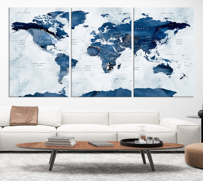 Large World Map Canvas Art Print Traveler Gift Framed Ready to Hang