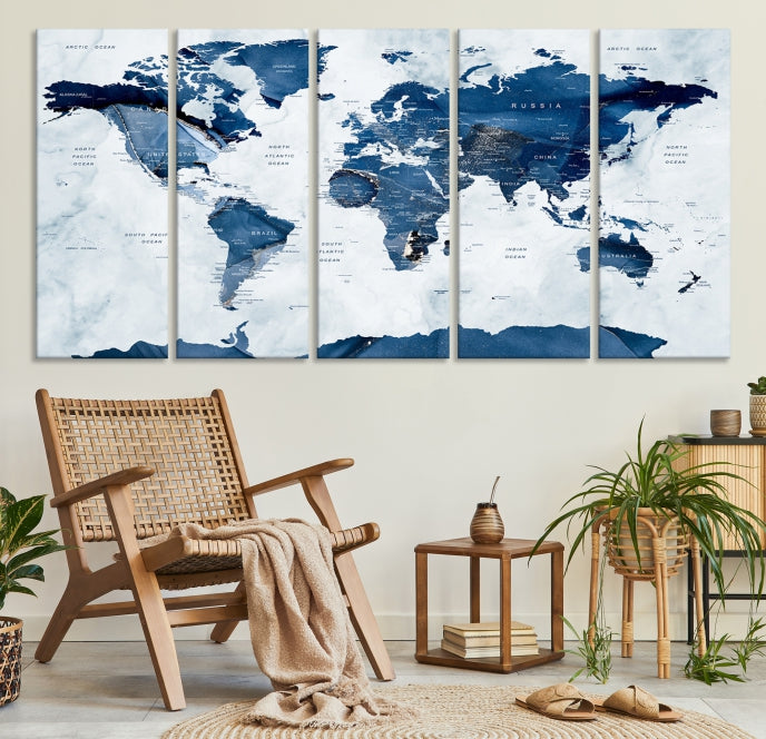 Large World Map Canvas Art Print Traveler Gift Framed Ready to Hang