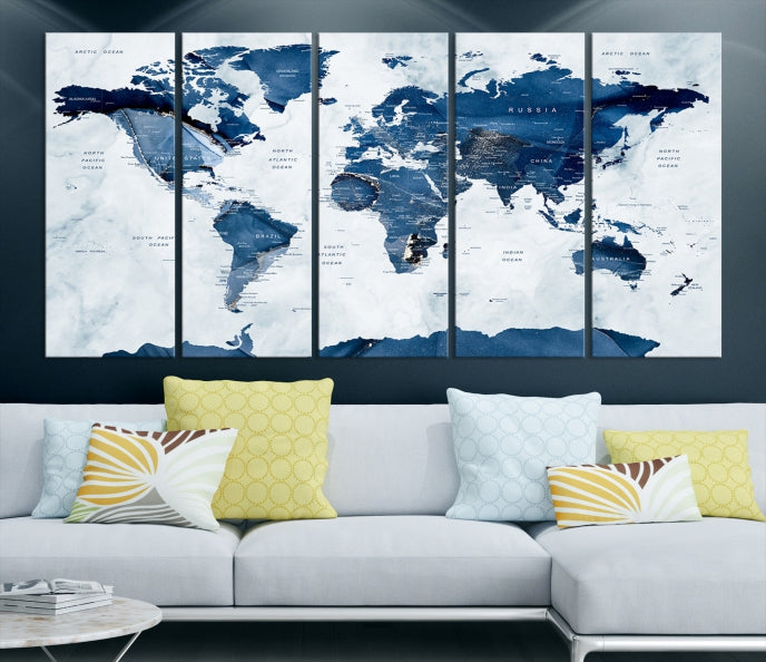 Large World Map Canvas Art Print Traveler Gift Framed Ready to Hang