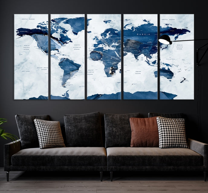 Large World Map Canvas Art Print Traveler Gift Framed Ready to Hang