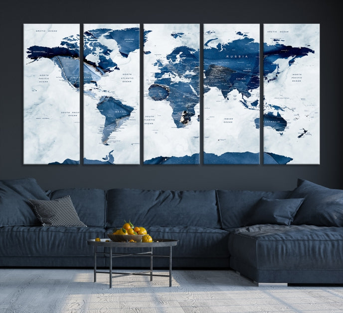 Large World Map Canvas Art Print Traveler Gift Framed Ready to Hang