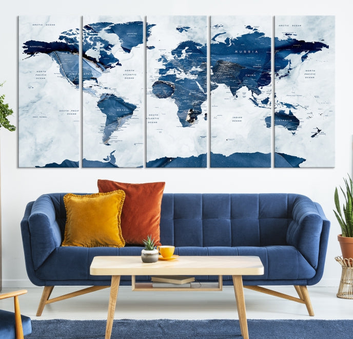 Large World Map Canvas Art Print Traveler Gift Framed Ready to Hang