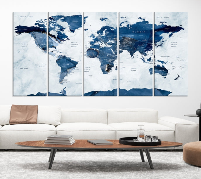 Large World Map Canvas Art Print Traveler Gift Framed Ready to Hang