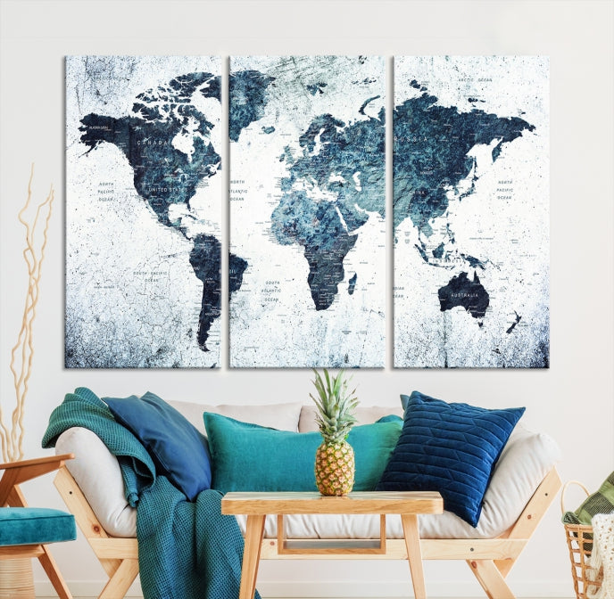 Large World Map Push Pin Travel Wall Art Canvas Print