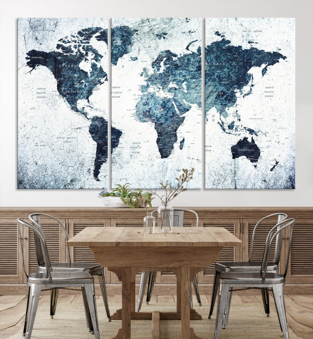 Large World Map Push Pin Travel Wall Art Canvas Print