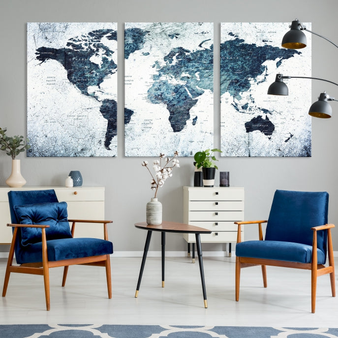 Large World Map Push Pin Travel Wall Art Canvas Print