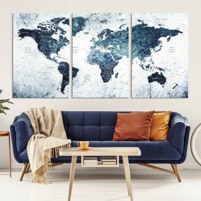 Large World Map Push Pin Travel Wall Art Canvas Print