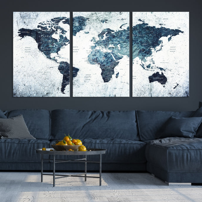 Large World Map Push Pin Travel Wall Art Canvas Print