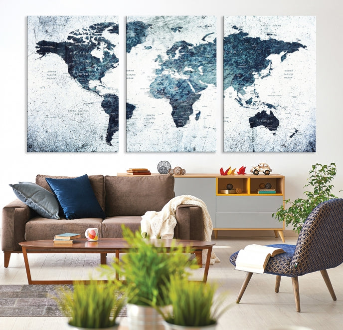 Large World Map Push Pin Travel Wall Art Canvas Print