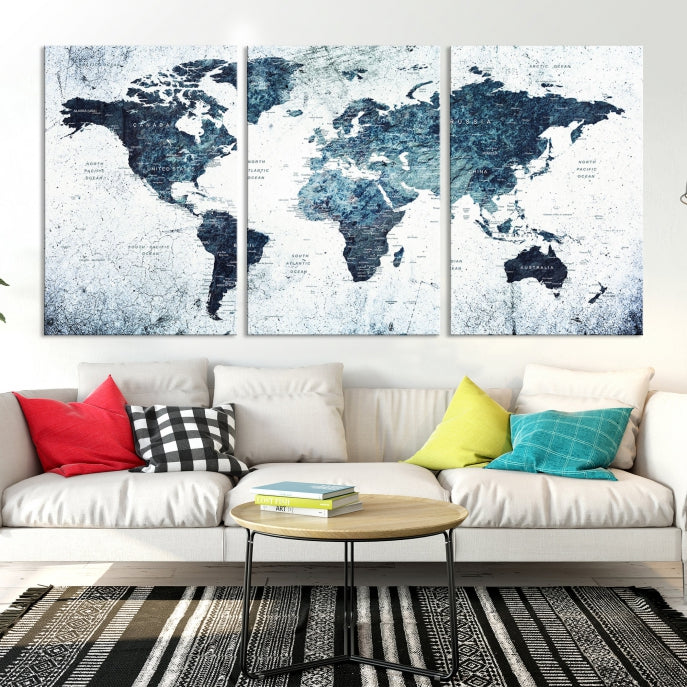 Large World Map Push Pin Travel Wall Art Canvas Print