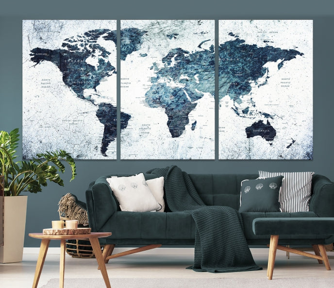 Large World Map Push Pin Travel Wall Art Canvas Print