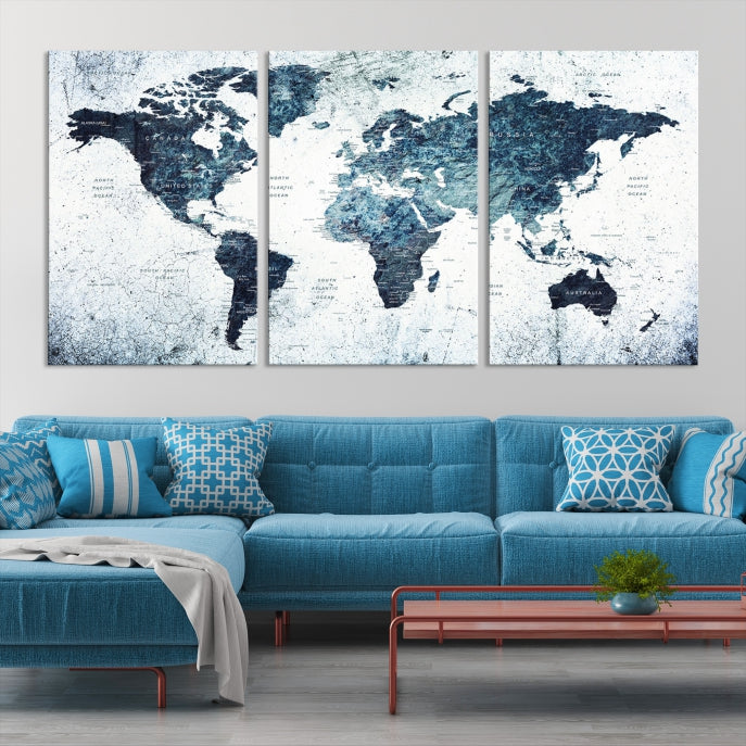 Large World Map Push Pin Travel Wall Art Canvas Print