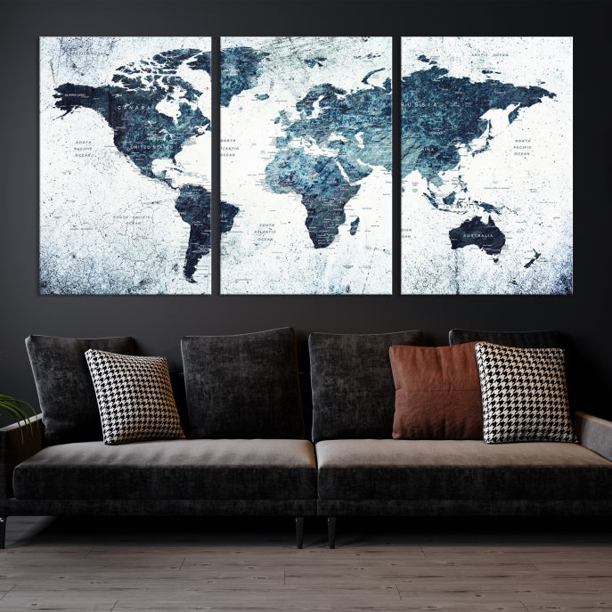 Large World Map Push Pin Travel Wall Art Canvas Print