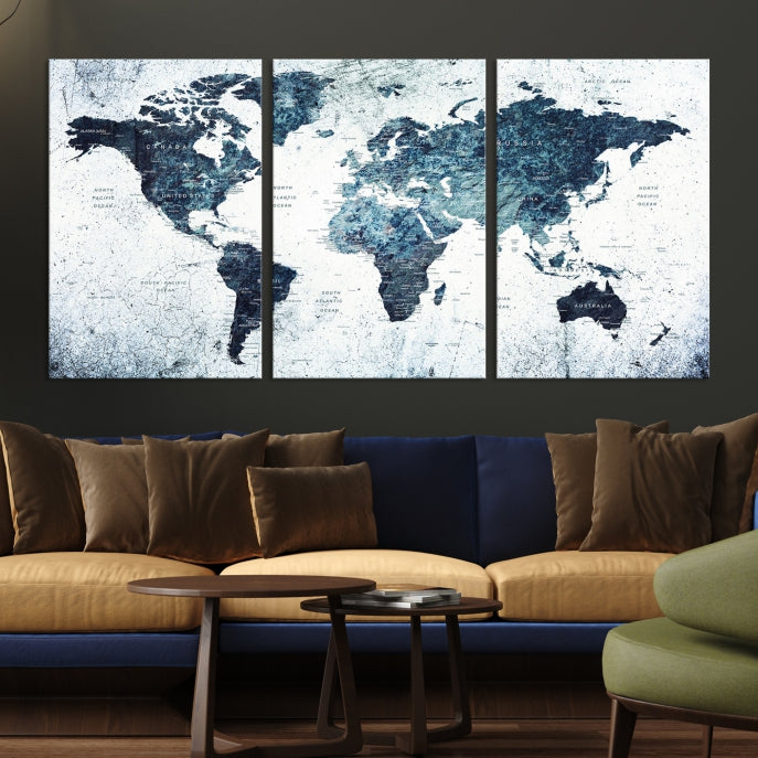 Large World Map Push Pin Travel Wall Art Canvas Print