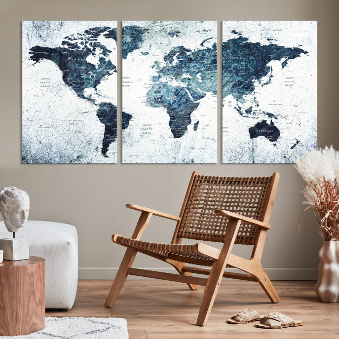 Large World Map Push Pin Travel Wall Art Canvas Print