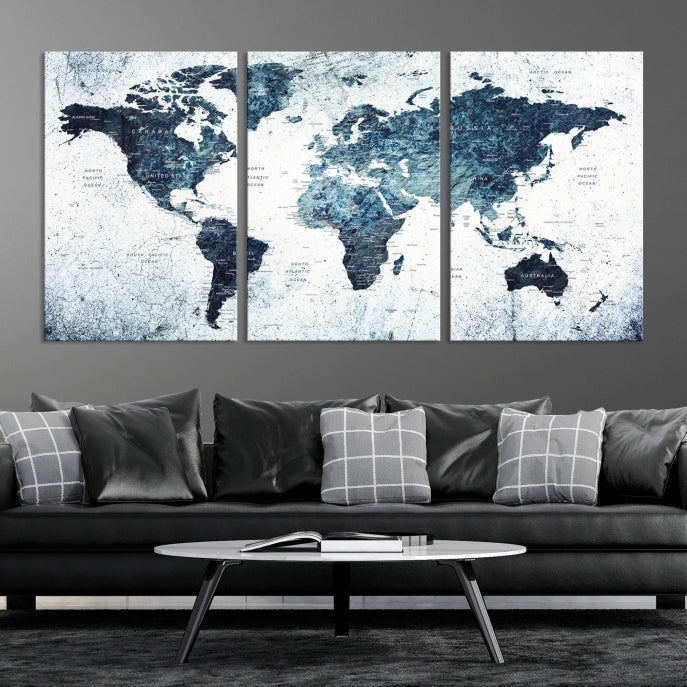 Large World Map Push Pin Travel Wall Art Canvas Print