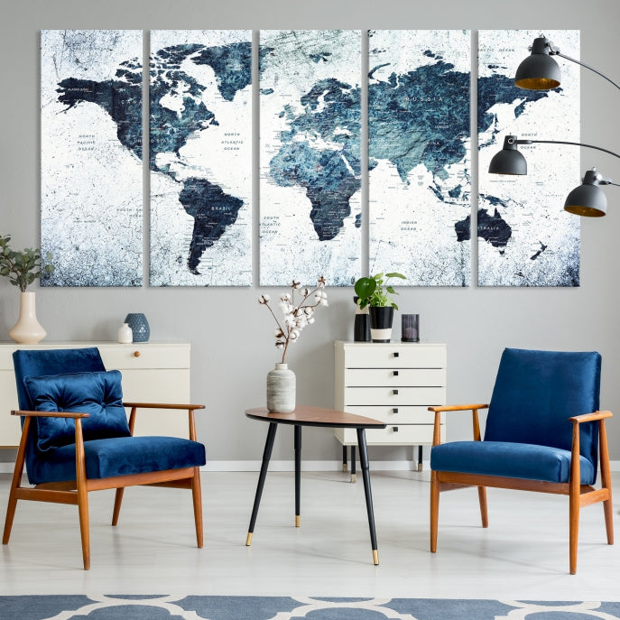 Large World Map Push Pin Travel Wall Art Canvas Print