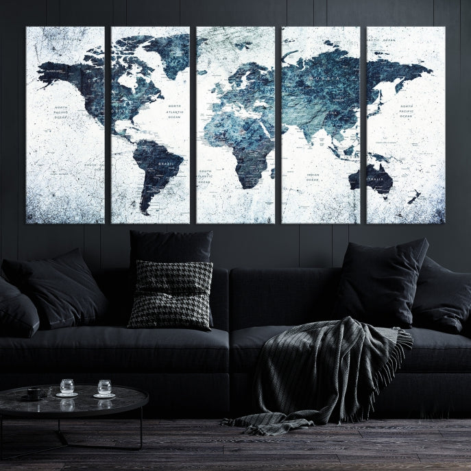 Large World Map Push Pin Travel Wall Art Canvas Print