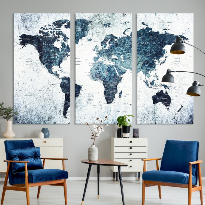 Large World Map Push Pin Travel Wall Art Canvas Print