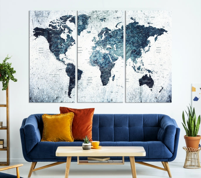 Large World Map Push Pin Travel Wall Art Canvas Print