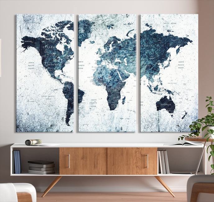 Large World Map Push Pin Travel Wall Art Canvas Print